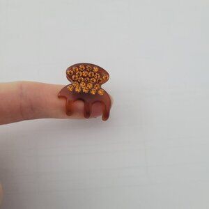 France Luxe Mini Claw Clip Brown Tortoise Shell Crystal Rhinestones Small Accent